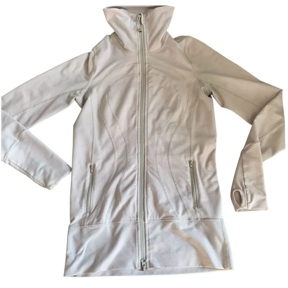 Lululemon In Stride Heathered Dune gray Sweatshirt TRACK JACKET sz 4